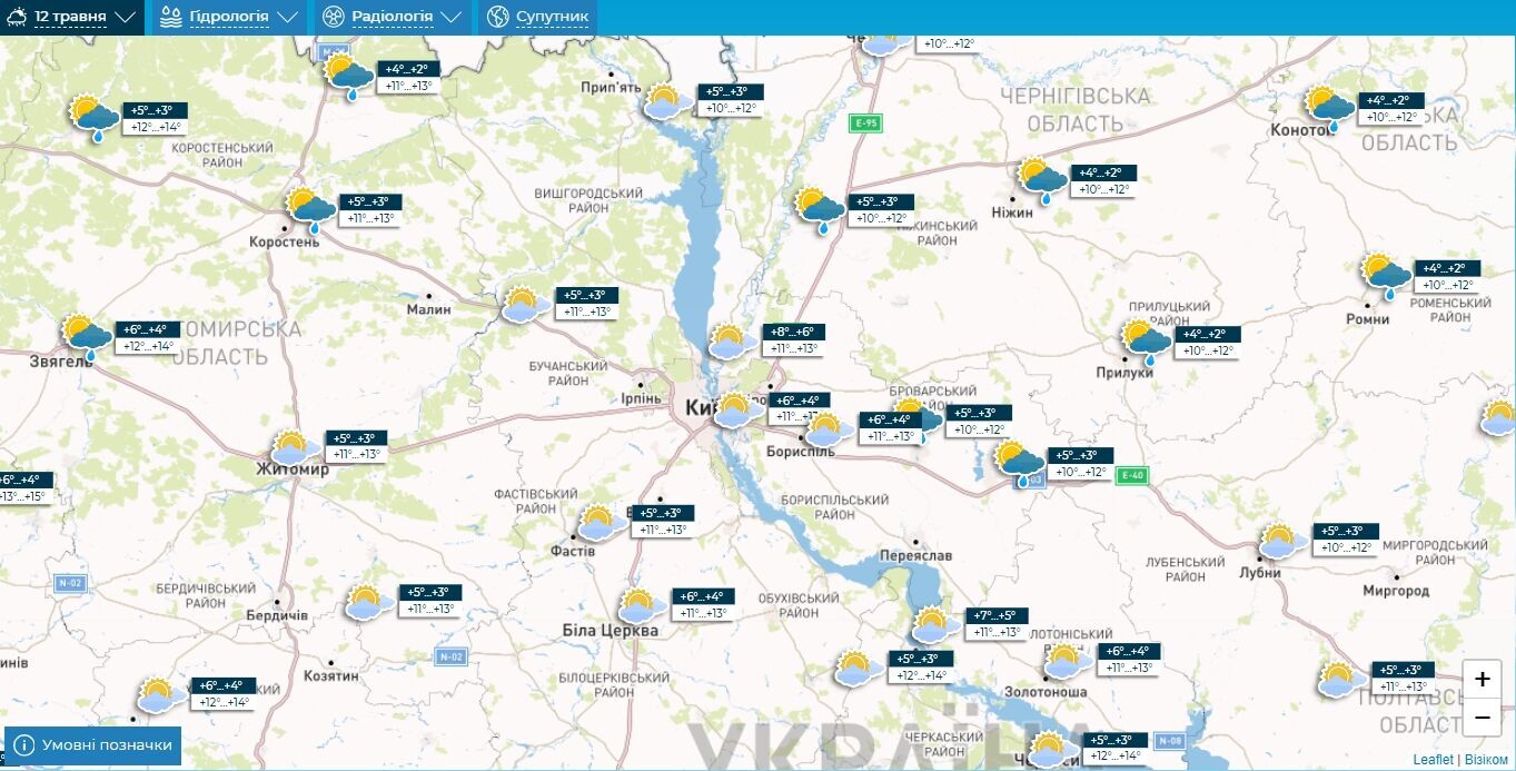 Местами небольшой дождь и до +14°С: прогноз погоды по Киевской области на 12 мая