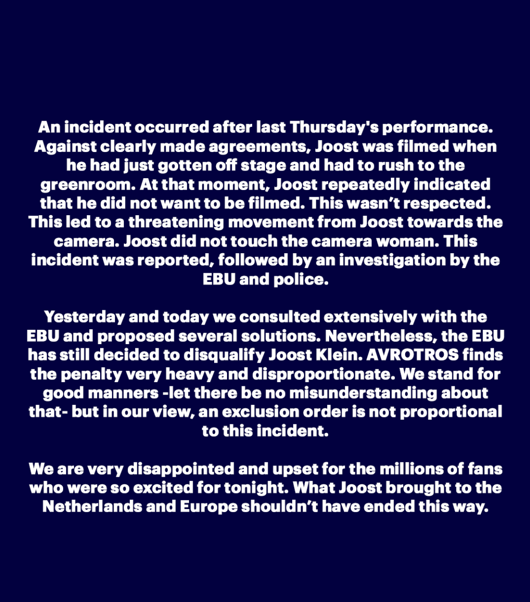 Дисквалификация Йоста Кляйна на Евровидении: нидерландский вещатель впервые объяснил, что произошло