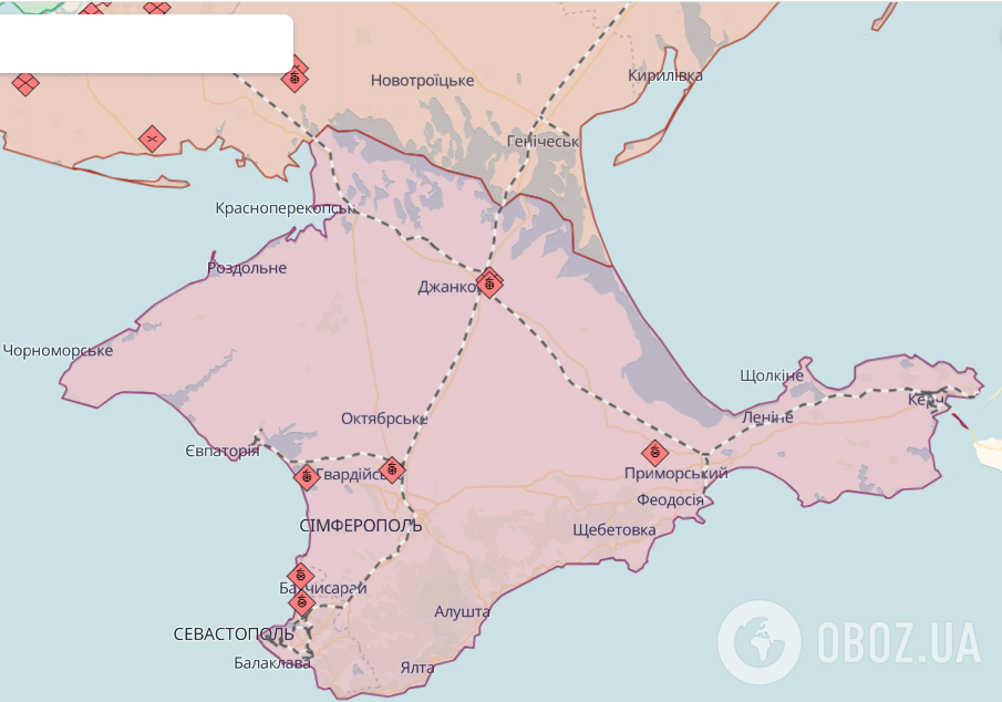Тимчасово окупований Крим на карті