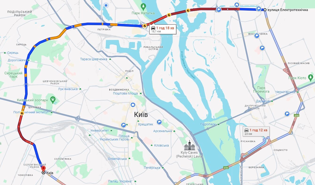 Киев утром сковали многочисленные пробки: где не проехать. Карта