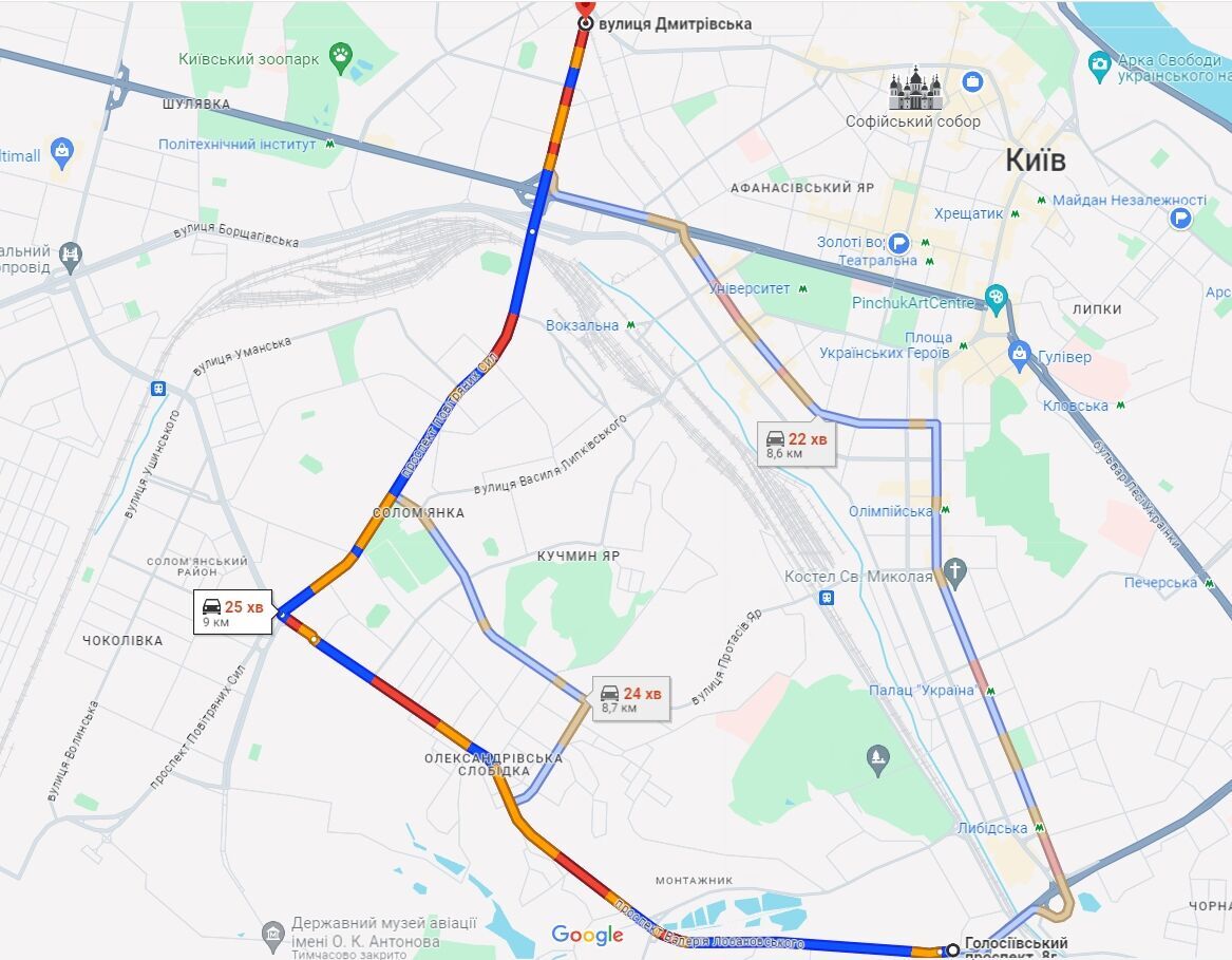 Киев утром сковали многочисленные пробки: где не проехать. Карта