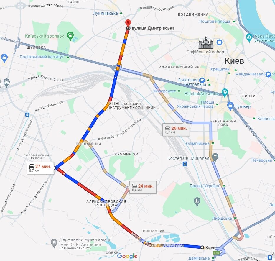 На дорогах Киева утром образовались многочисленные пробки: где не проехать. Карта