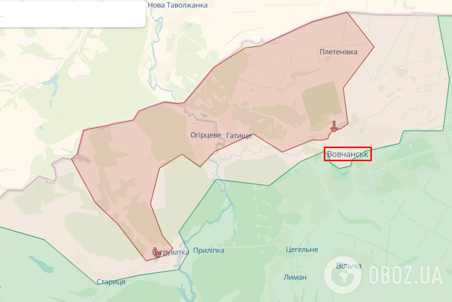 Карта фронта в районе Волчанска