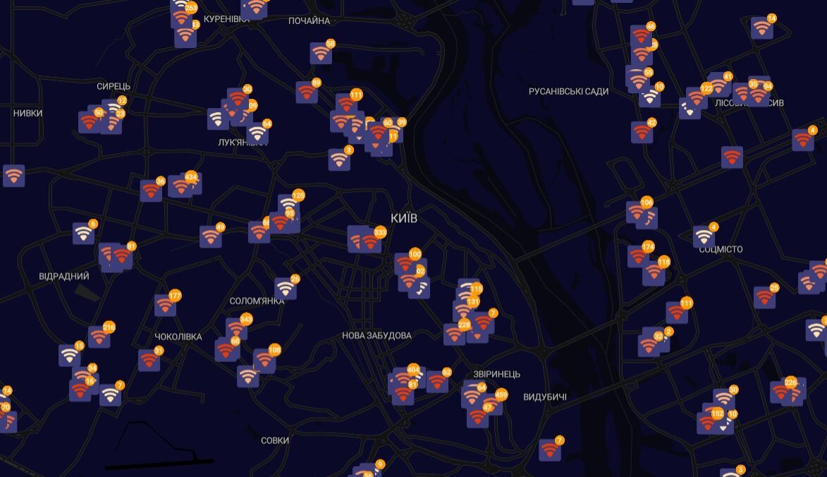 Мапа підключень з xPON у Києві