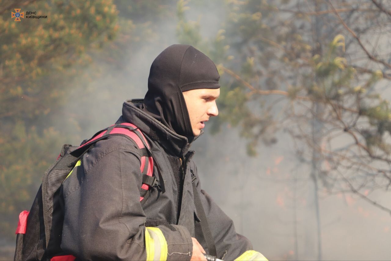 Над лесом поднялся большой столб дыма: под Киевом возник сильный пожар. Фото и видео