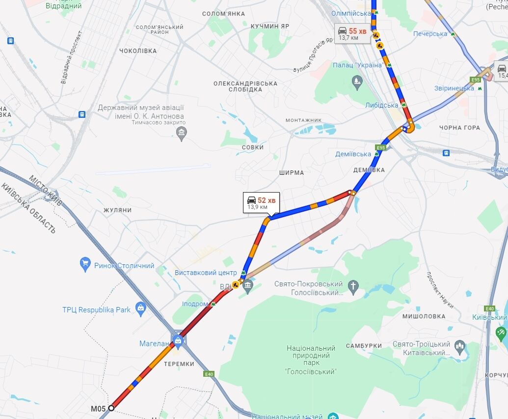 На дорогах Киева утром образовались пробки: где не проехать. Карта