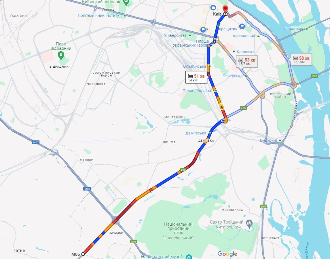 Київ скували численні затори: де тягнуться машини: Карта