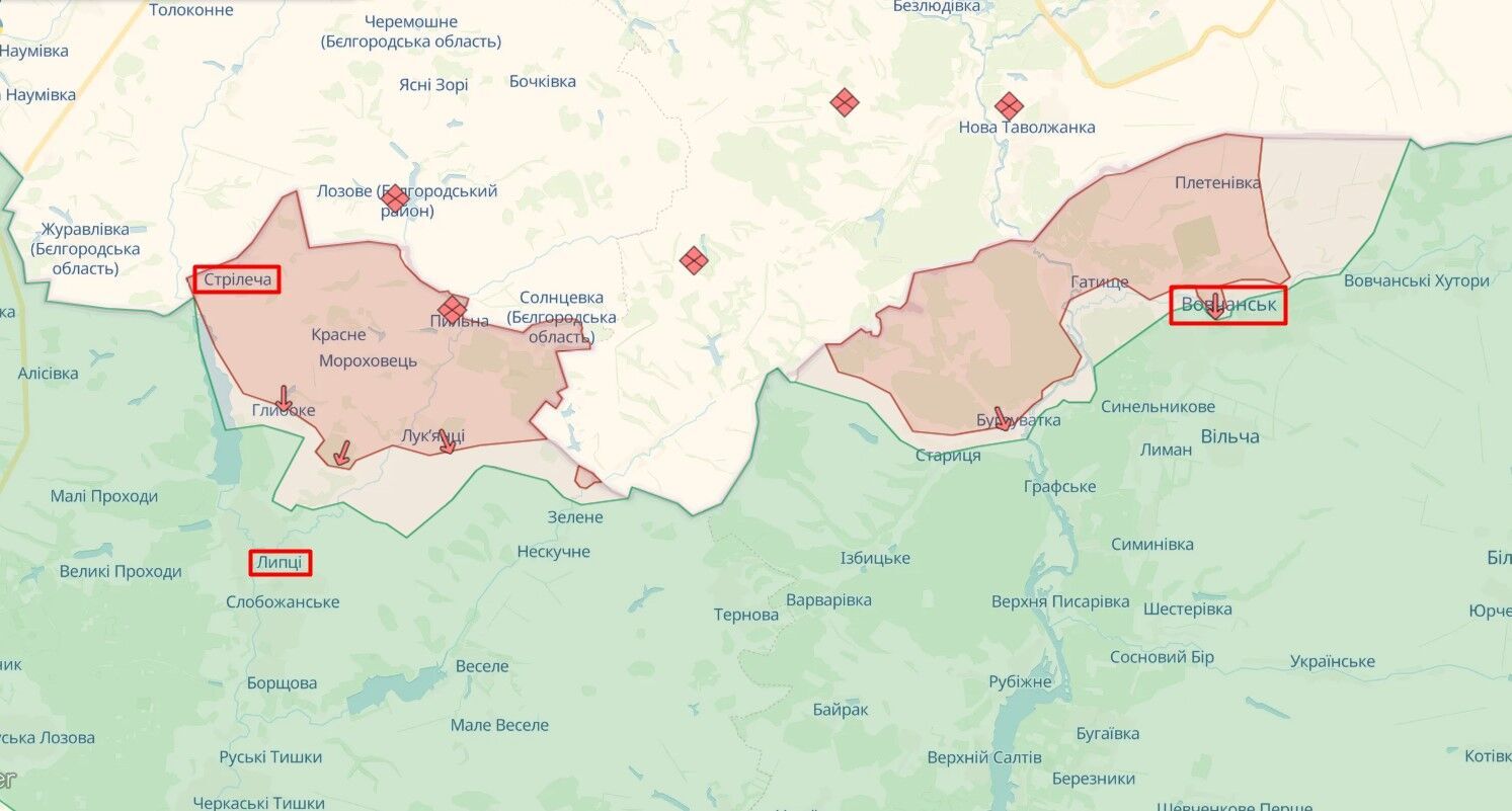Росія нарощує угруповання військ на напрямку Стрілеча – Липці та в районі Вовчанська: Сирський розповів про ситуацію. Карта
