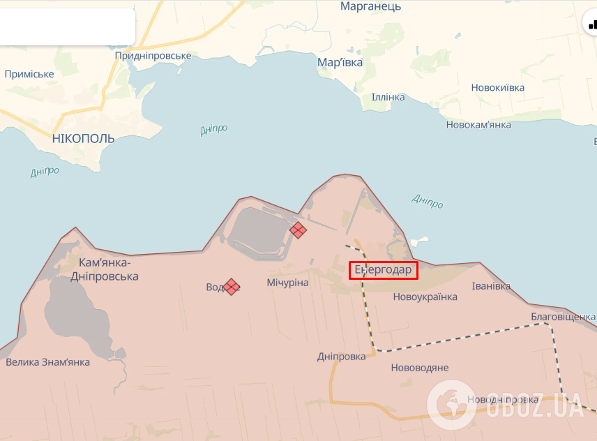 Энергодар Запорожской области на карте