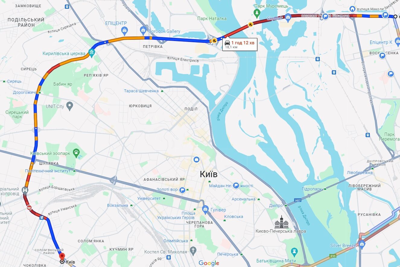 Киев утром сковали многочисленные пробки: где не проехать. Карта