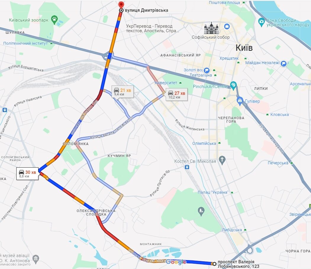 Киев утром сковали многочисленные пробки: где не проехать. Карта