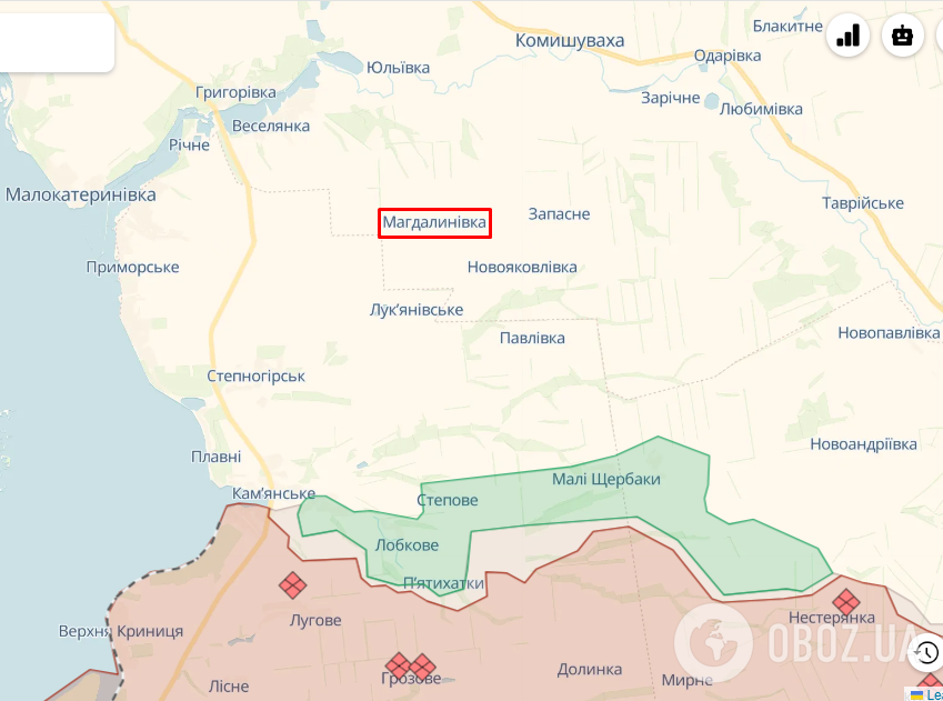 Село Магдалиновка (Запорожский район) на карте