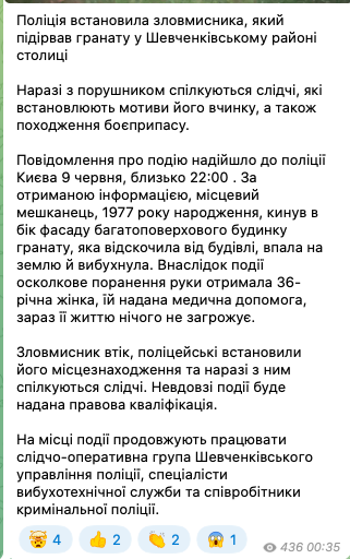 У Києві чоловік кинув гранату в бік багатоповерхівки: є постраждала. Фото