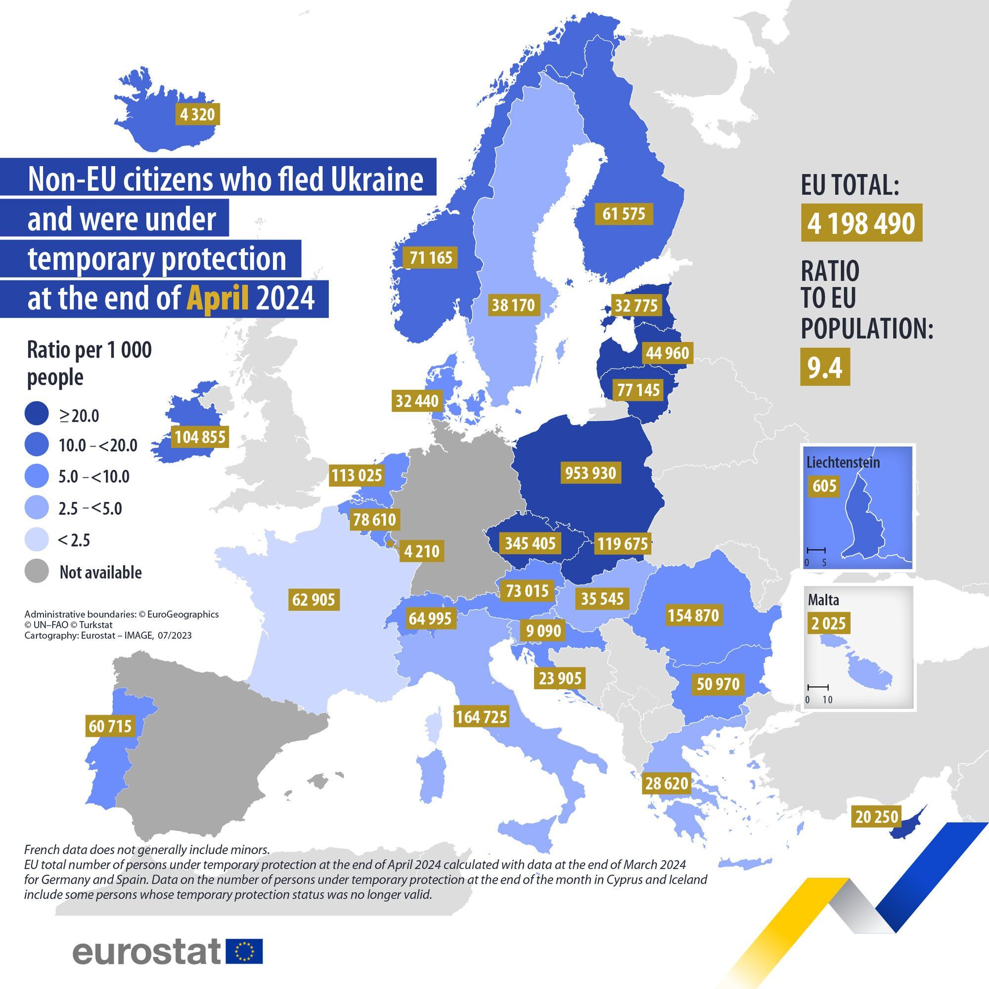 Количество украинских беженцев в ЕС в 2024 году
