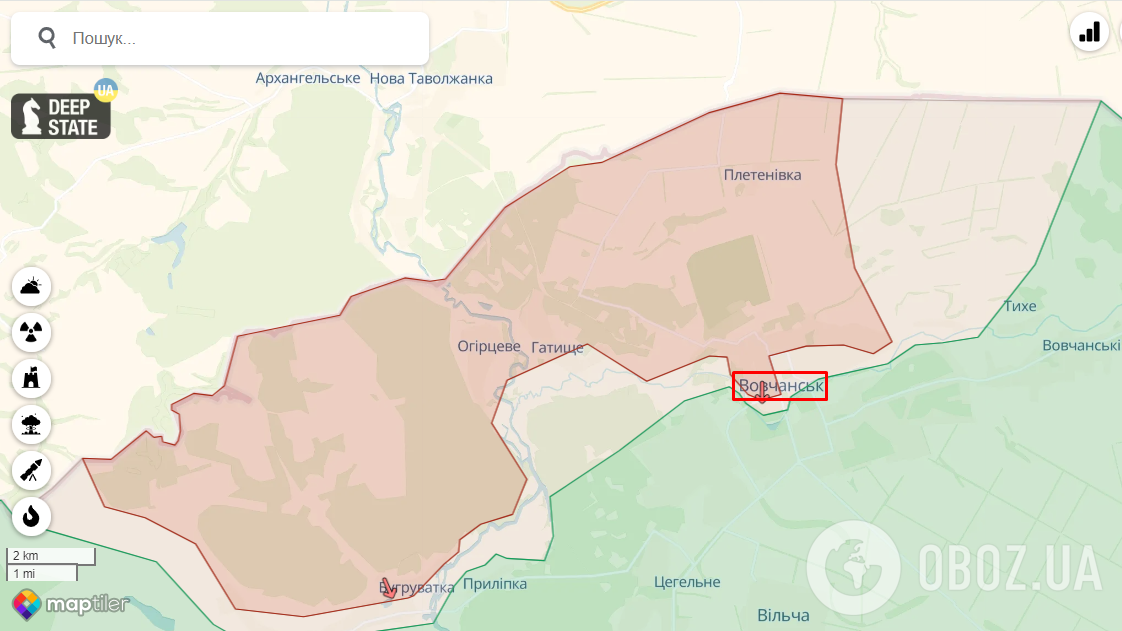 Карта линии фронта в районе Волчанска