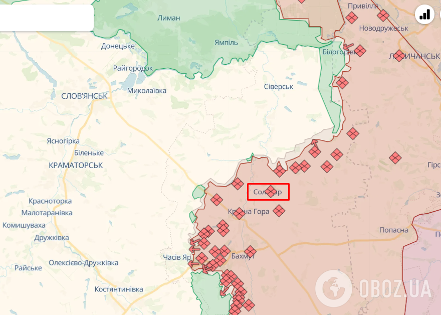 Оккупированный Соледар на карте