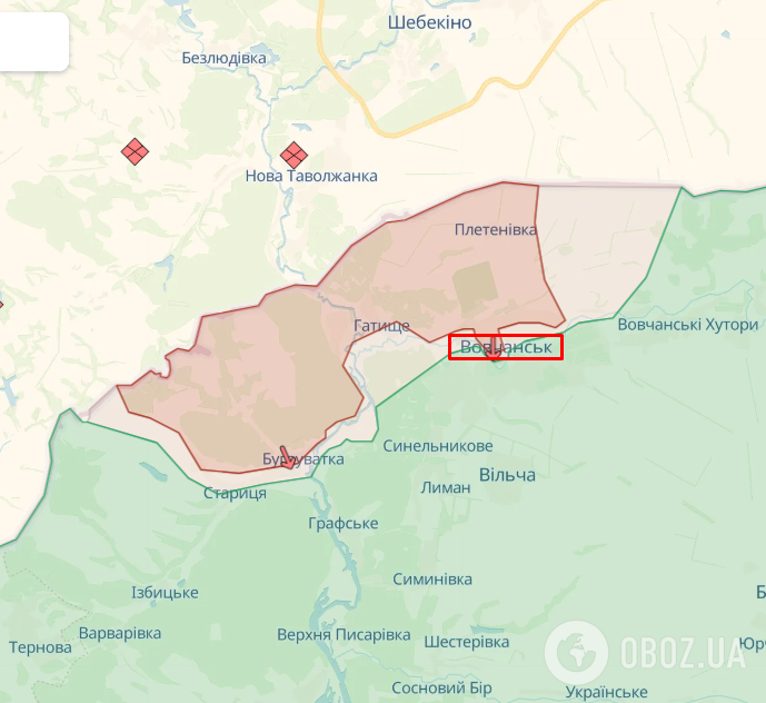 Фронт у районі Вовчанська. Карта