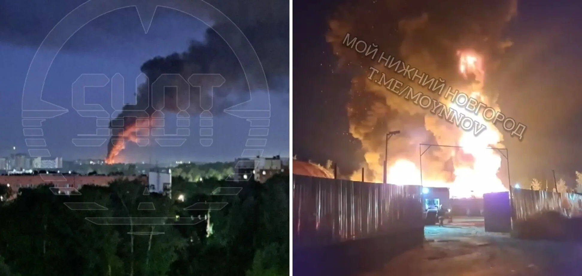 В РФ заявили об атаке "36 дронов ВСУ": слышали взрывы, в Нижнем Новгороде – масштабный пожар. Фото и видео