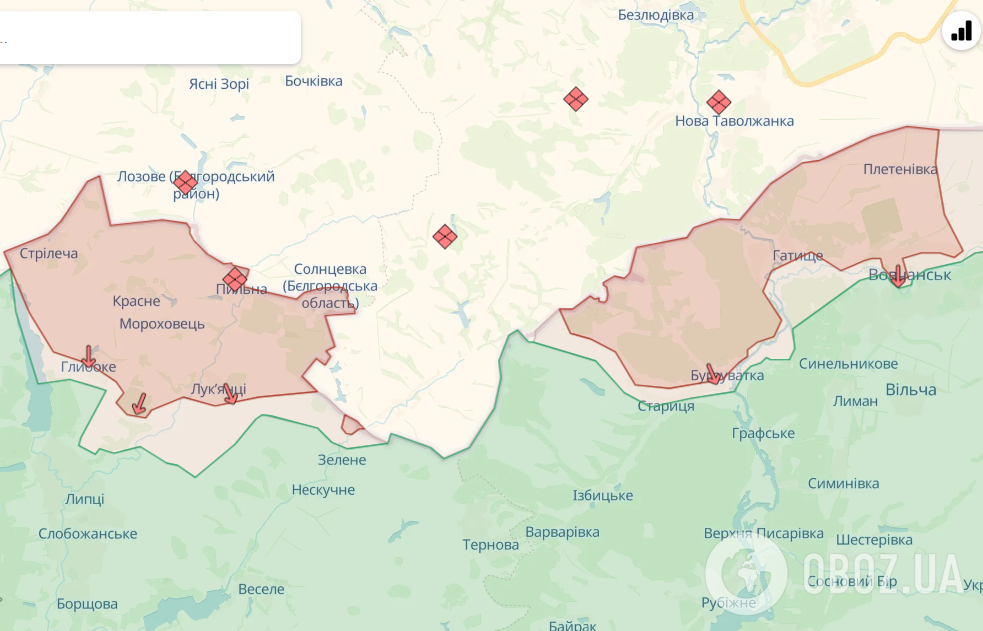 Карта боевых действий на севере Харьковской области