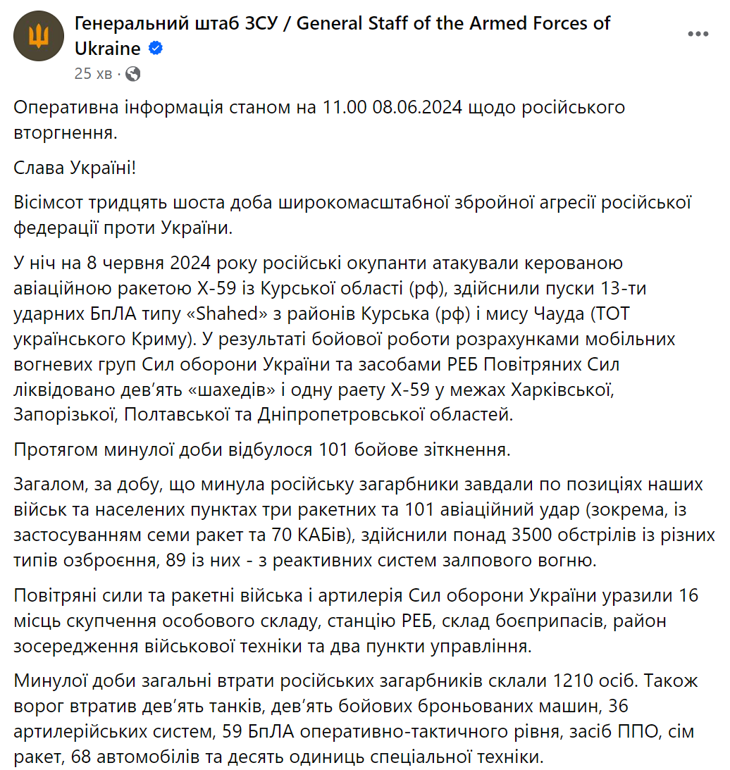 На фронті за добу сталося понад 100 бойових зіткнень: Генштаб показав свіжу картину