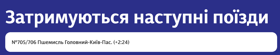 18 липня поїзд №705/706 Пшемисль Головний – Київ-Пас. йде з великим запізненням