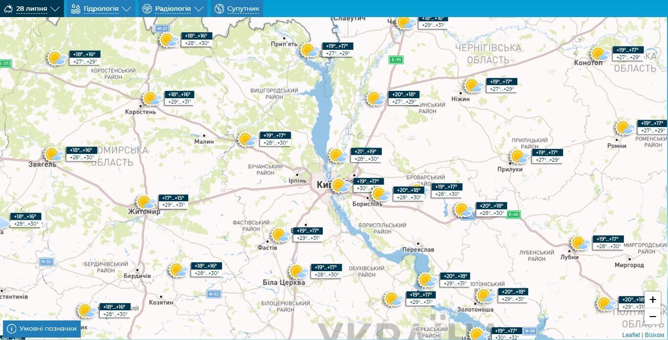Без опадів та до +33°С: прогноз погоди по Київщині на 28 липня