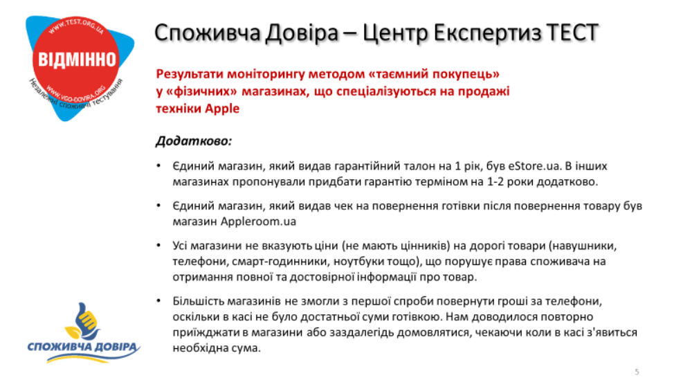 Єдиним магазином, що видав фіскальний чек, був магазин Appleroom