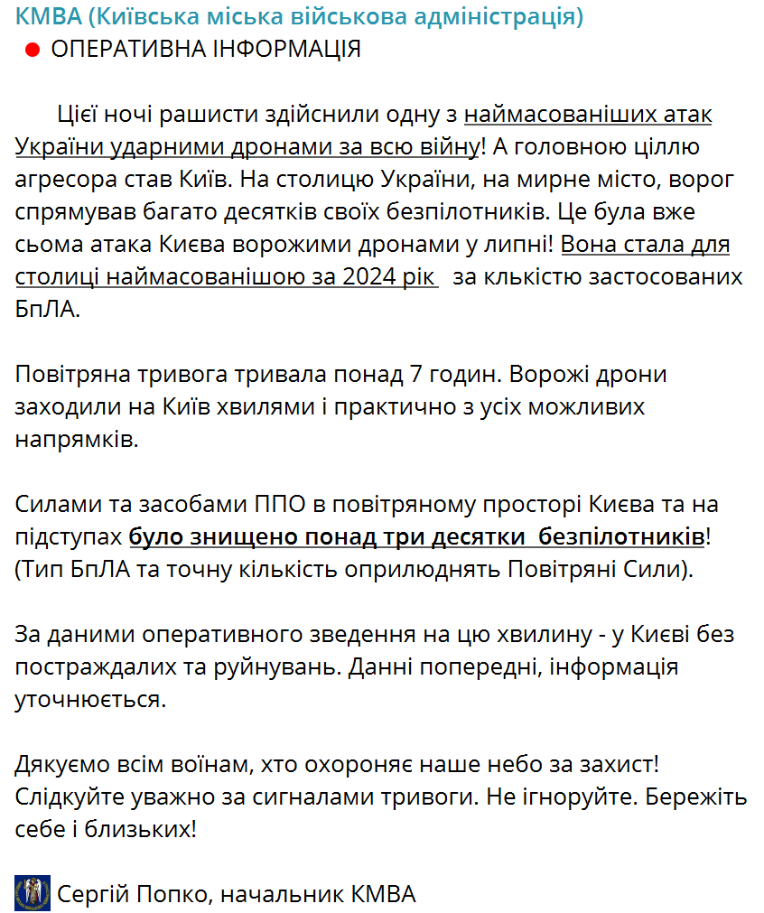 Наймасовіша атака на Київ: сили ППО знищили понад 40 дронів. Усі подробиці