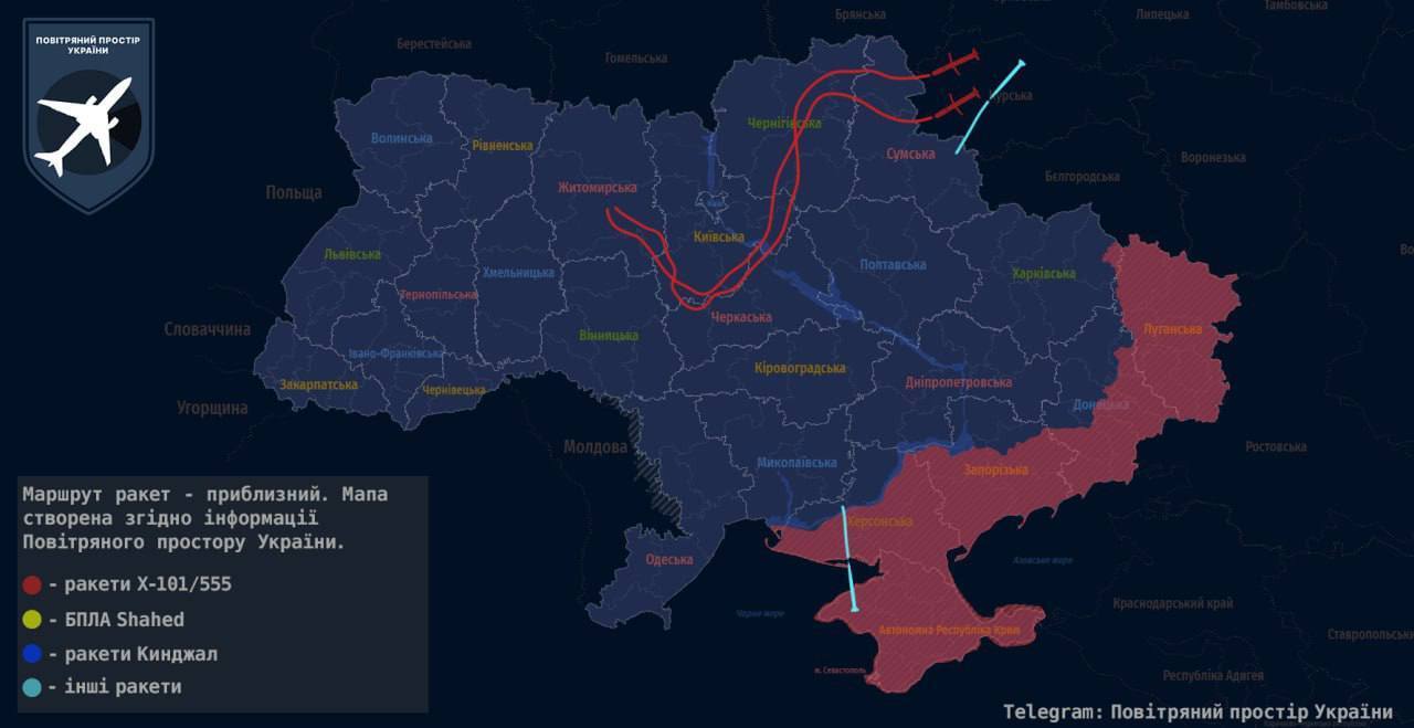 Сили ППО збили три з шести ракет, якими Росія вночі атакувала Україну