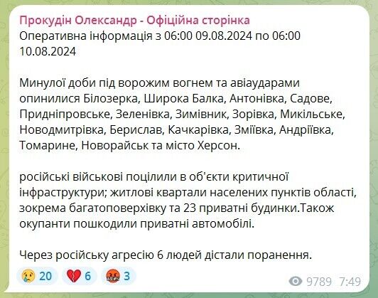 На Херсонщині окупанти пошкодили об’єкти критичної інфраструктури: шестеро поранених