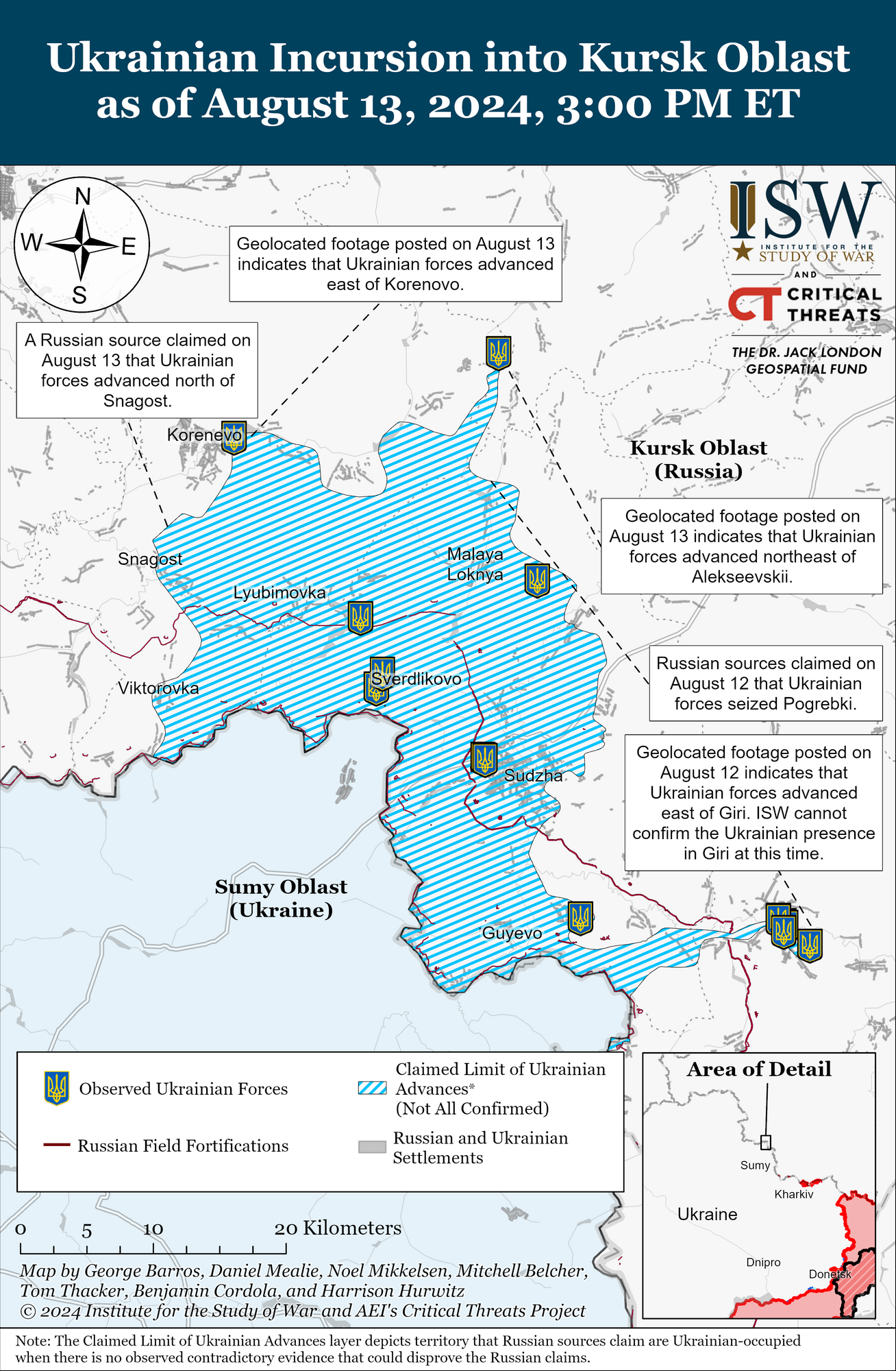 ISW: попри спроби Росії стабілізувати ситуацію, ЗСУ продовжують просуватись у Курській області. Карта