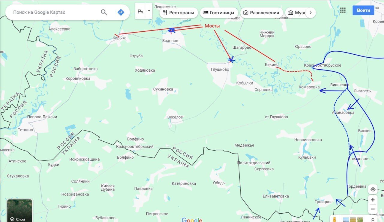 Z-военкоры скулят, что ВСУ разрушили еще один важный мост в Курской области. Фото и карта