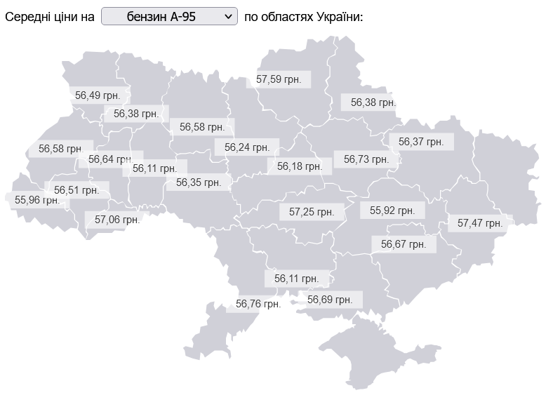 Какие цены на бензин в областях Украины