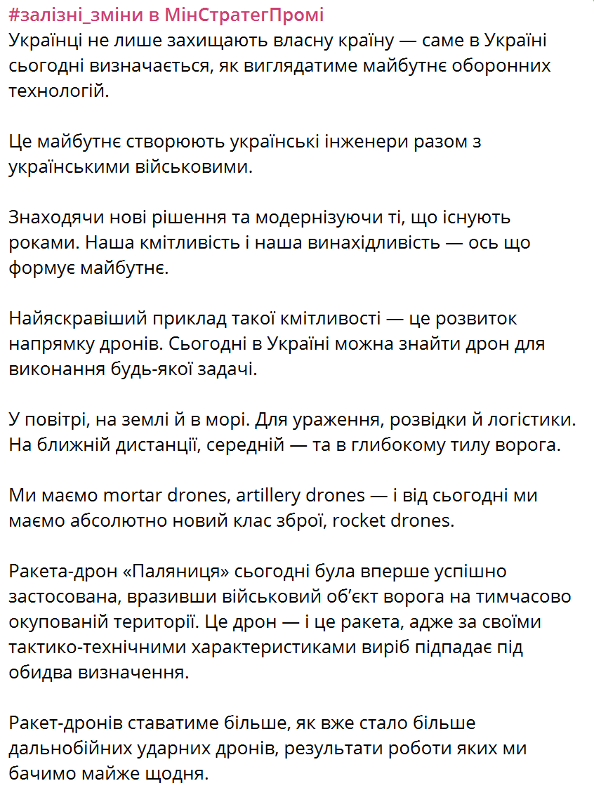 "Цель поражена": Зеленский заявил, что Украина впервые применила отечественную ракету-дрон "Паляница"