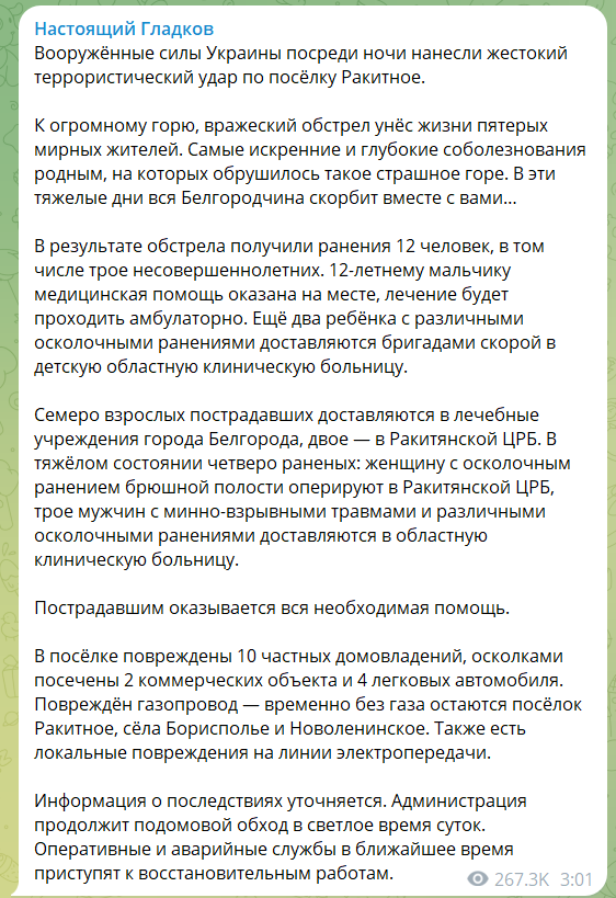 В России заявили об ударе по селу на Белгородщине: поврежден газопровод, исчез свет