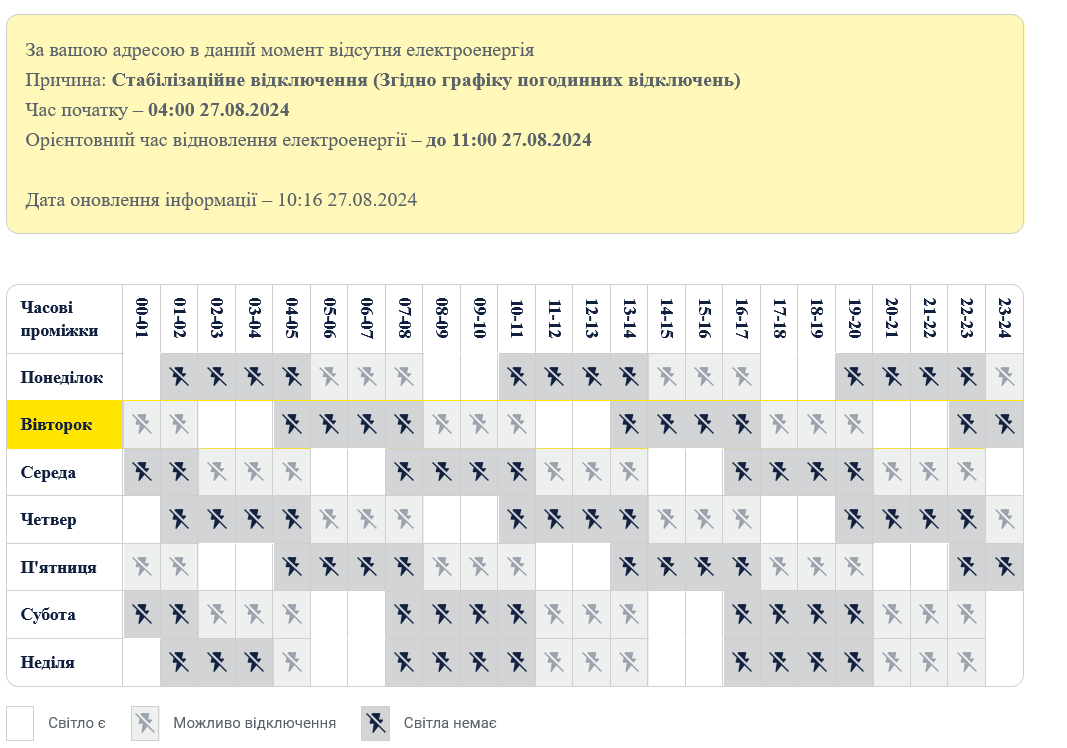 Як виглядає графік відключення світла у Києві