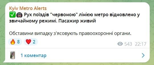 У Києві в метро пасажир потрапив на колії: рух "червоною" лінією змінено