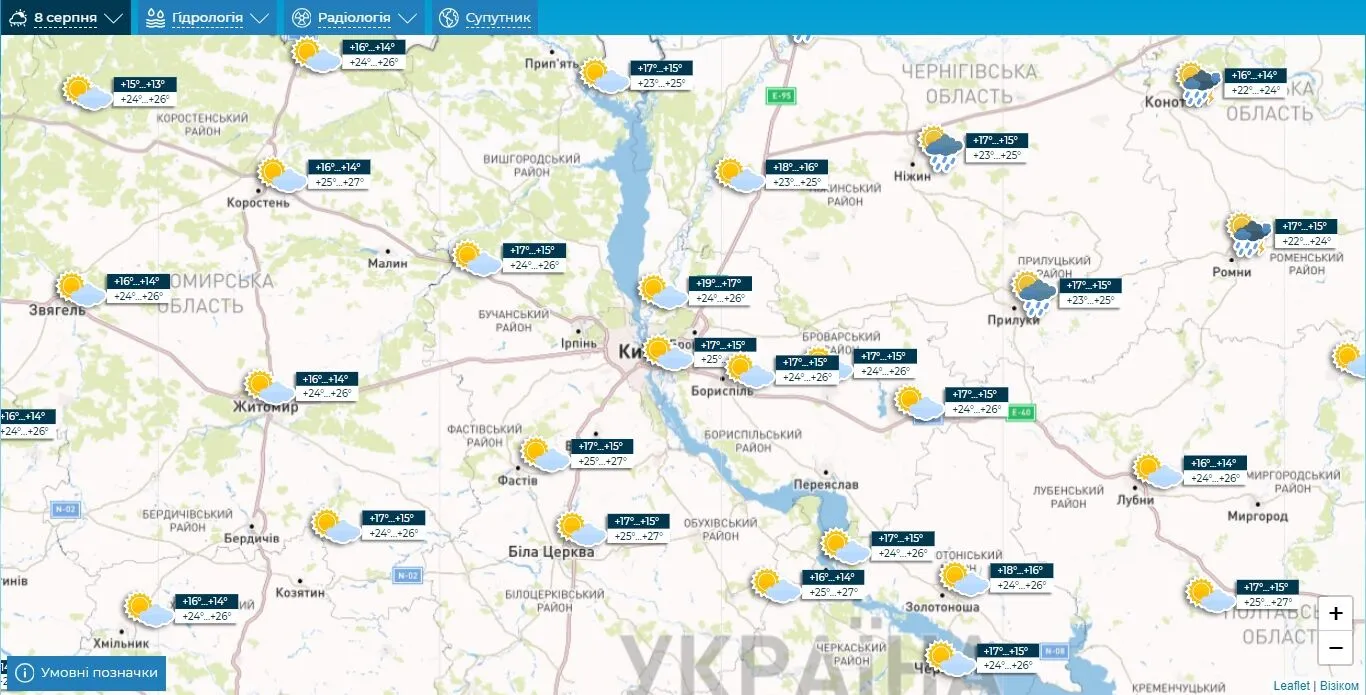 Прогноз погоди по Київщині на 8 серпня.