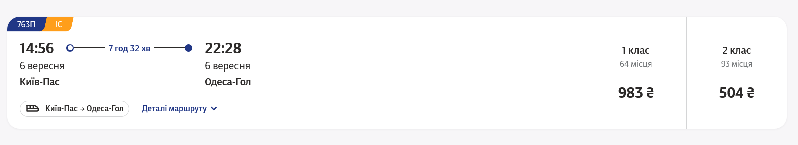 Ціна квитків на поїзд Київ – Одеса