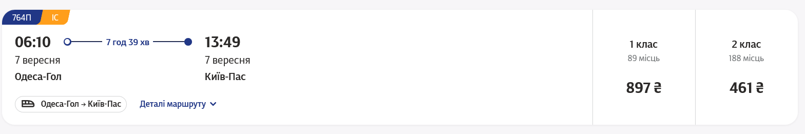 Скільки коштують квитки на поїзд з Одеси до Києва