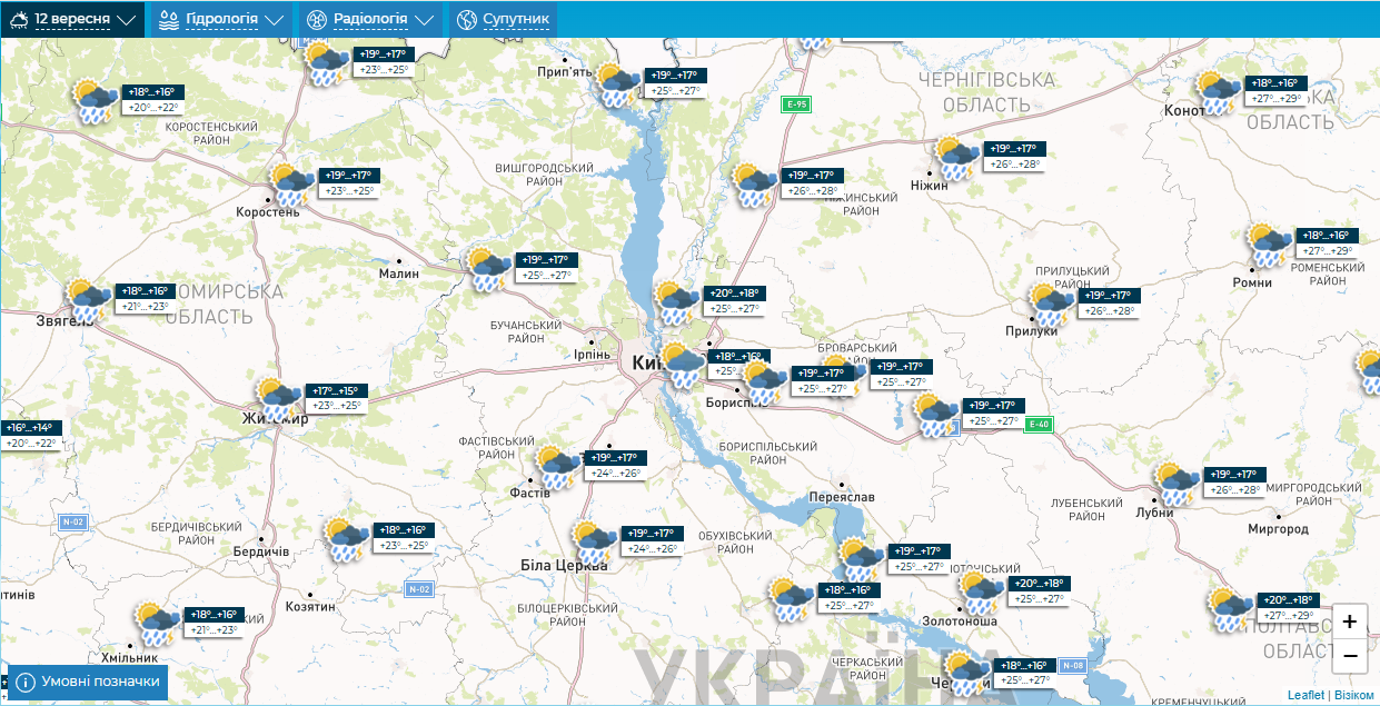 Місцями гроза та до +28°С: детальний прогноз погоди по Київщині на 12 вересня