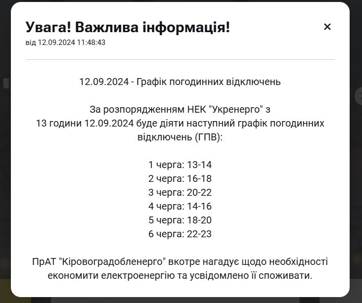 Графік в Кіровоградській області