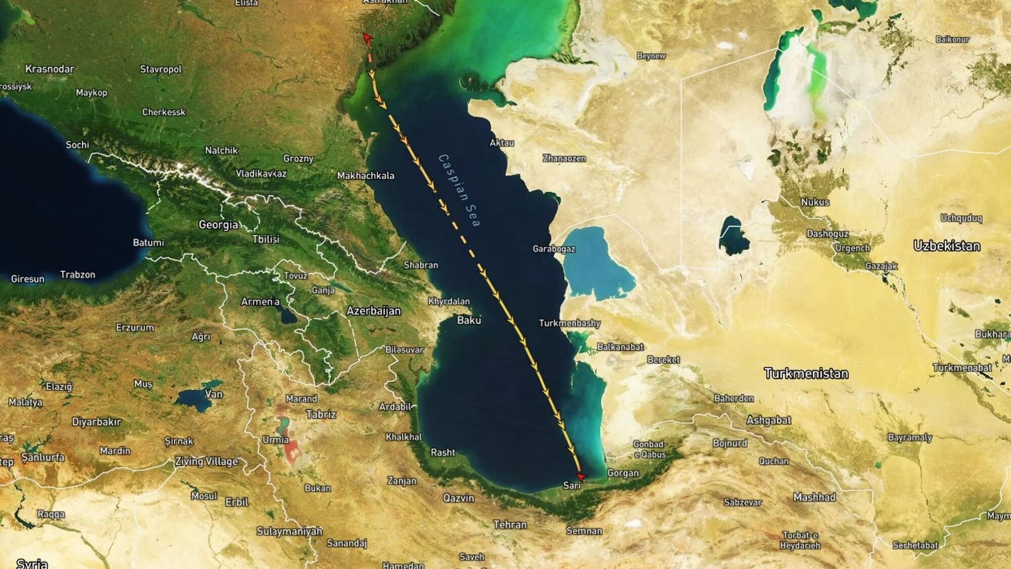 220 ракет малої дальності: з супутника зафіксували російський корабель, який перевозить "балістику" з Ірану. Фото