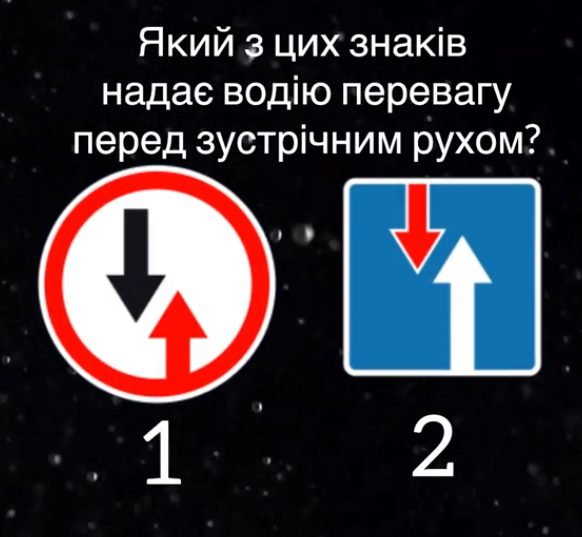 Який зі знаків надає перевагу перед зустрічним рухом: тест із ПДР