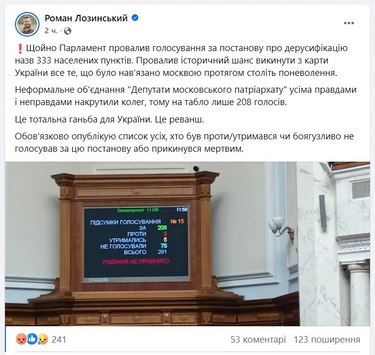 Розгорілися дискусії: у Раді провалили голосування за дерусифікацію сотень населених пунктів. Що буде далі