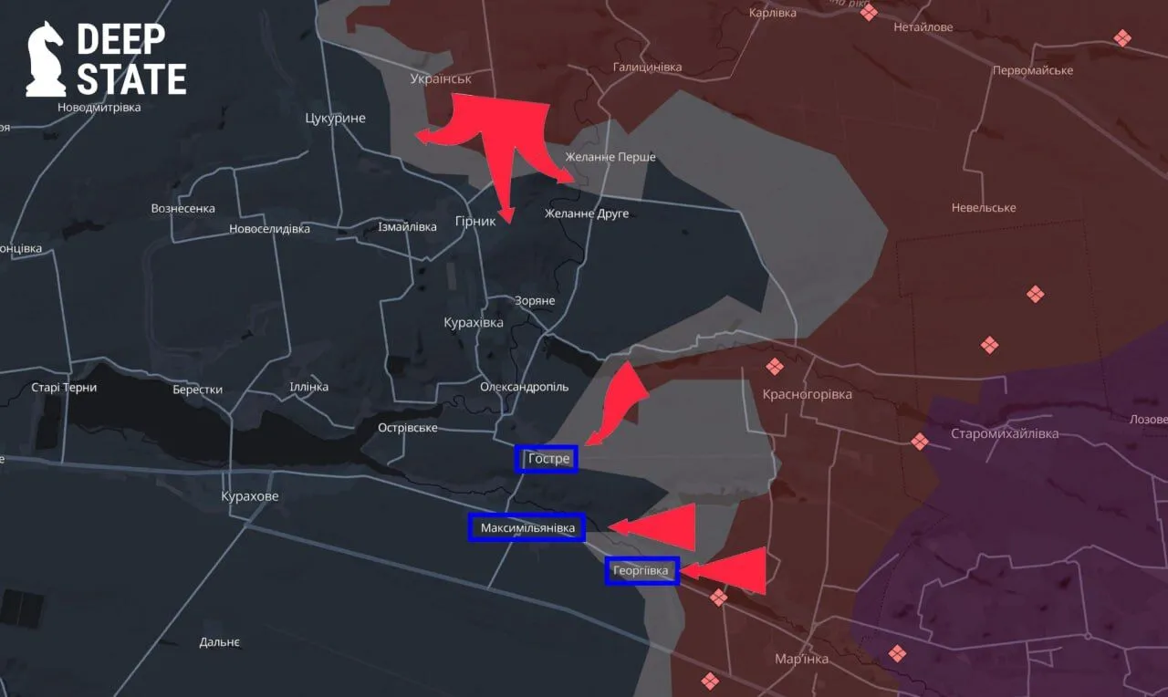 Окупанти намагаються прорватися в бік Курахового: в DeepStatе розповіли, де йдуть бої. Карта