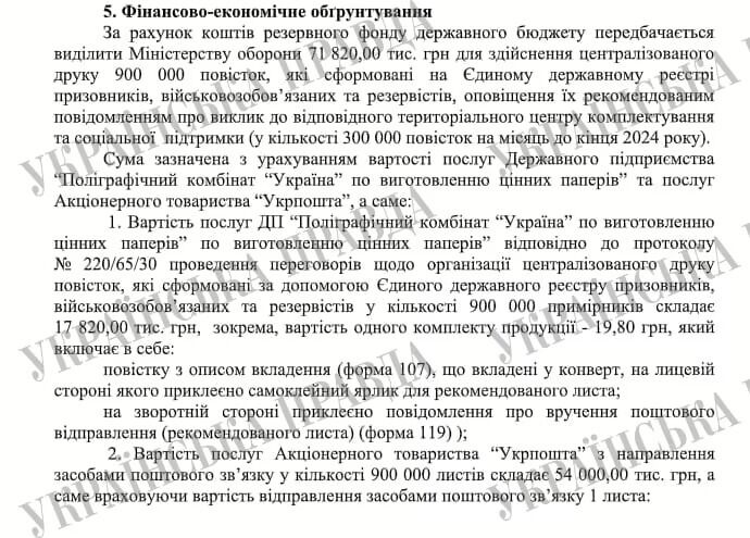 Виділено майже 72 млн грн: стало відомо, скільки повісток планують розіслати поштою до кінця року