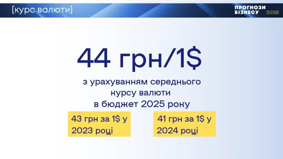 Украинский бизнес ожидает, что в 2025 году курс доллара вырастет до 44 грн