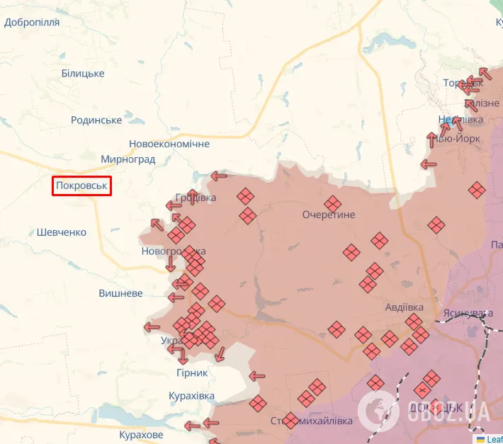 Карта фронту у районі Покровська