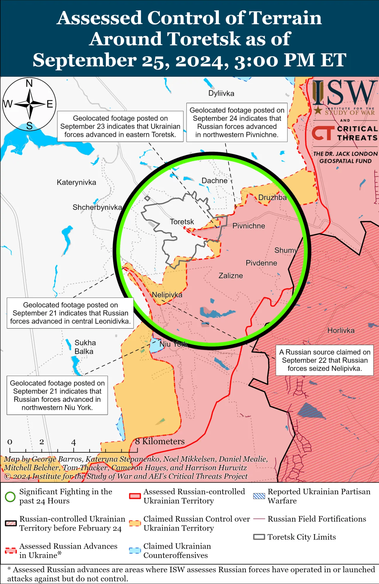 Окупанти незначно просунулися в напрямках Торецька і Покровська: в ISW оцінили ситуацію. Карта